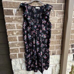 Pins and Needles Black Floral Sleeveless Ruffle Collar Mini Dress, Small